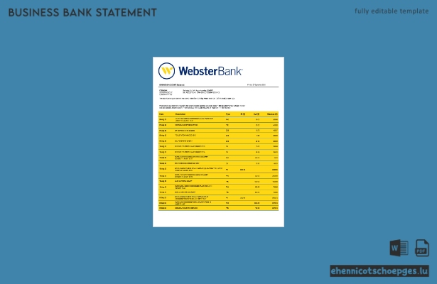 Webster Bank Geschäftskontoauszug – Beispielansicht (Word und PDF)